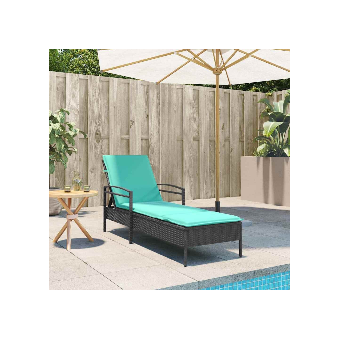 Chaise longue avec coussin Noir 63 x 200 x 81 cm Résine tressée (États-Unis uniquement)