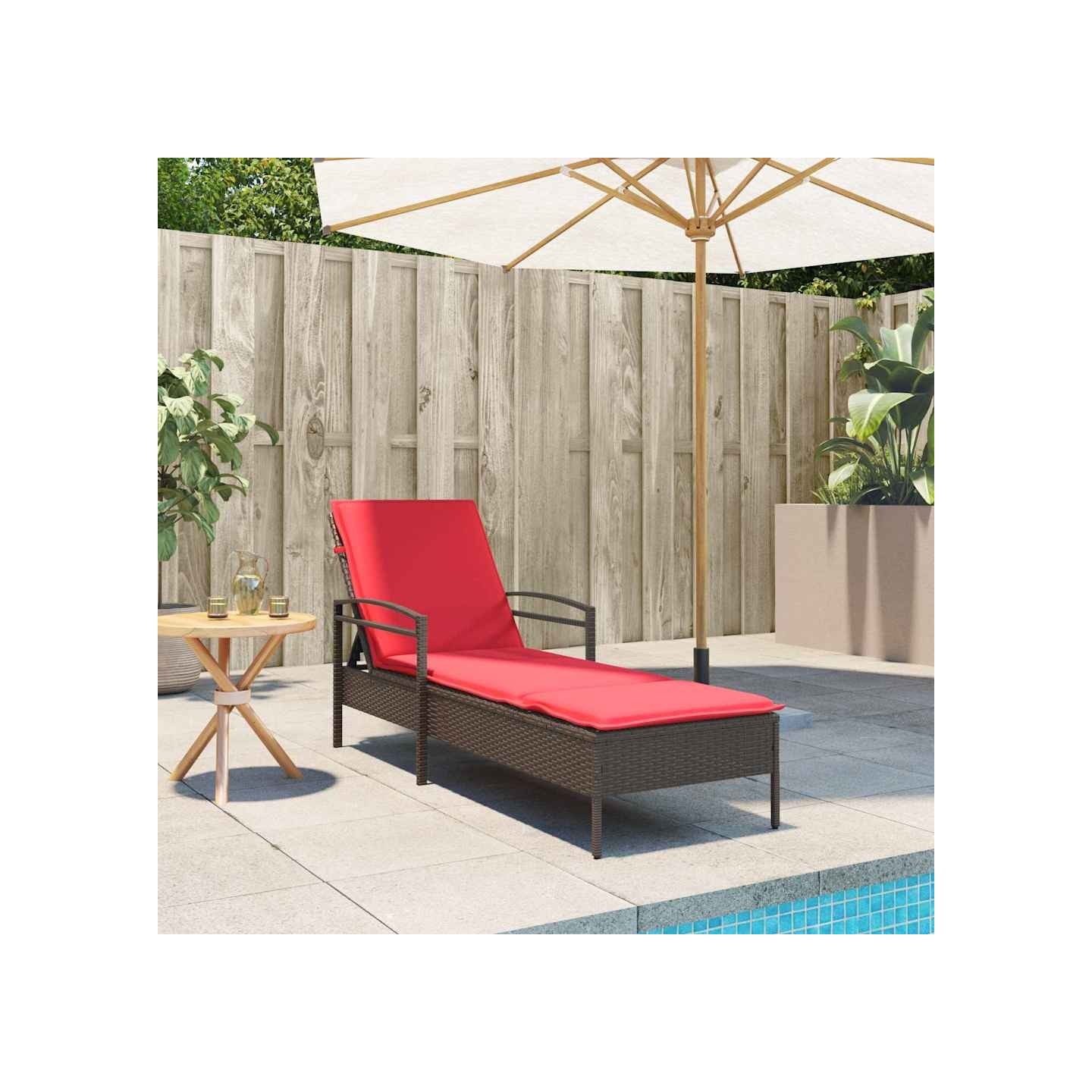 Chaise longue avec coussin Marron 63 x 200 x 81 cm Résine tressée (États-Unis uniquement)