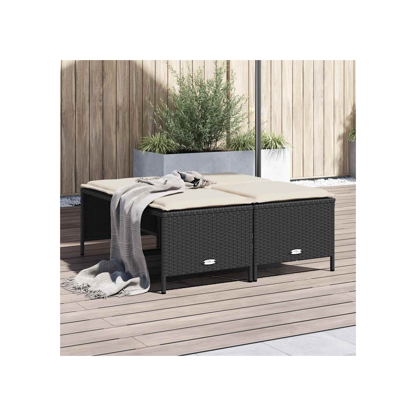 Tabourets de jardin avec coussins lot de 4 noir résine tressée
