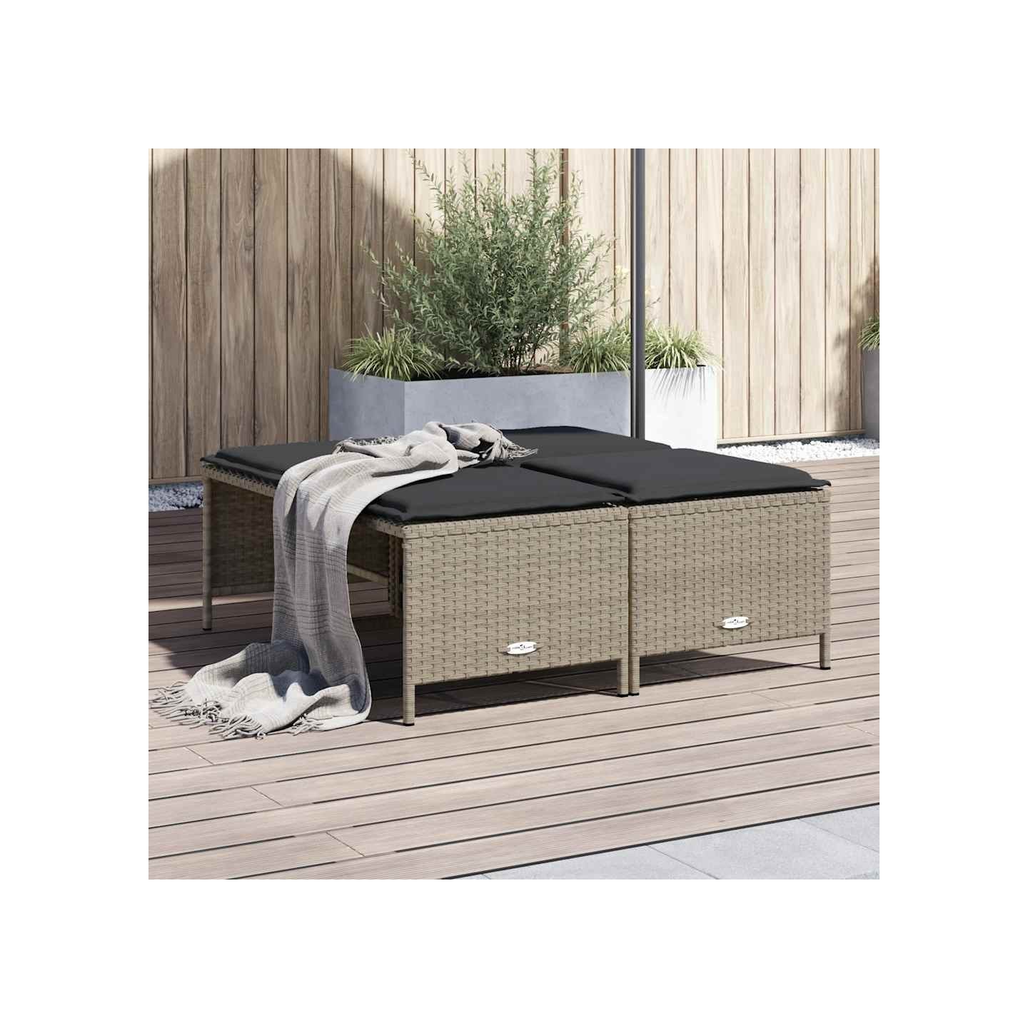 Tabourets de jardin avec coussins lot de 4 gris clair rotin