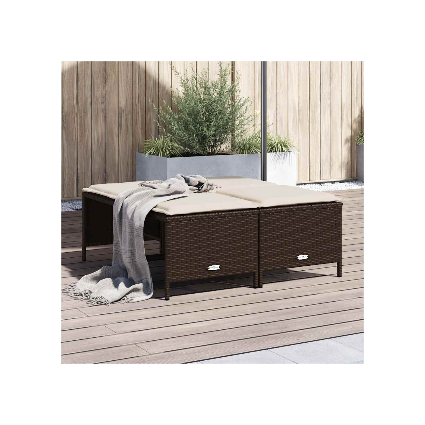 Tabourets de jardin avec coussins lot de 4 marron poly rotin