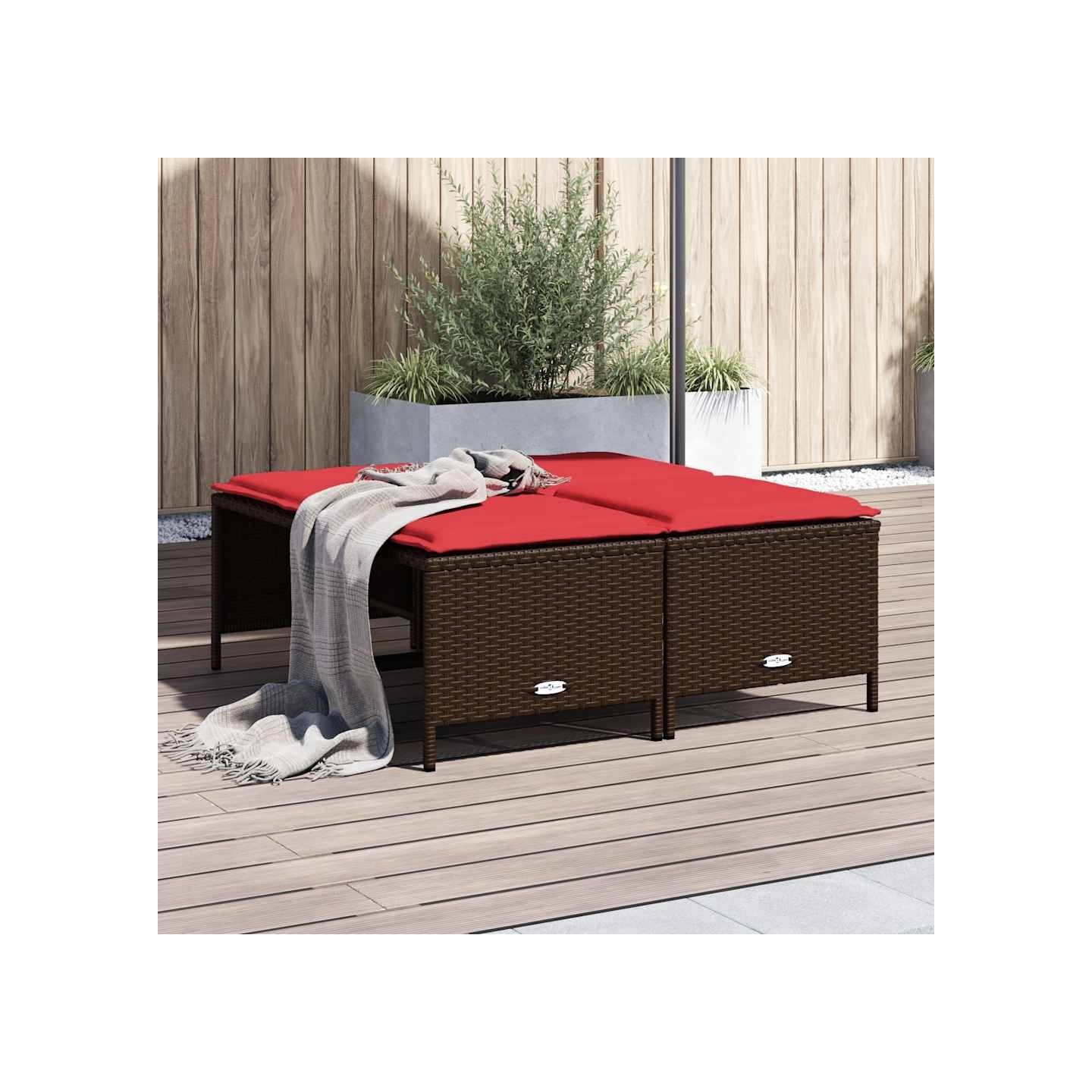 Tabourets de jardin avec coussins lot de 4 marron résine tressée