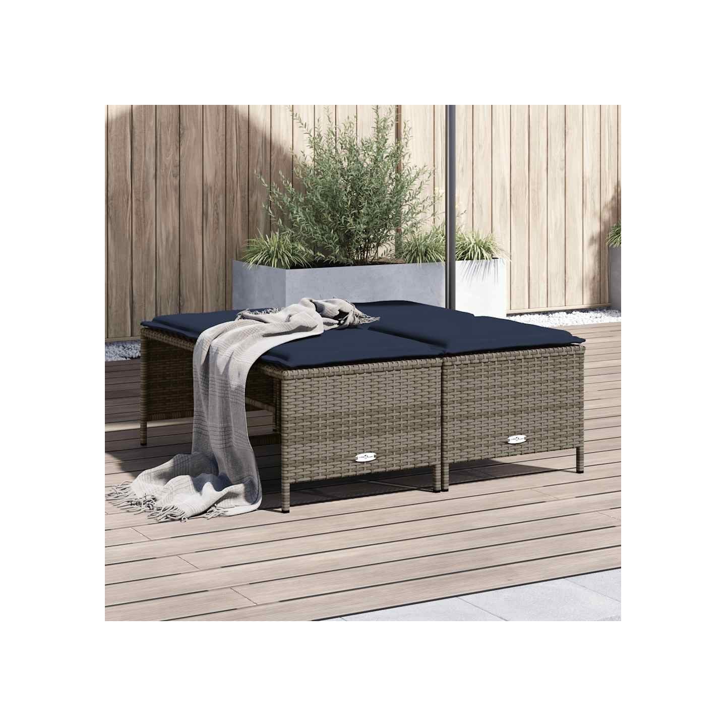 Tabourets de jardin avec coussins lot de 4 gris résine tressée