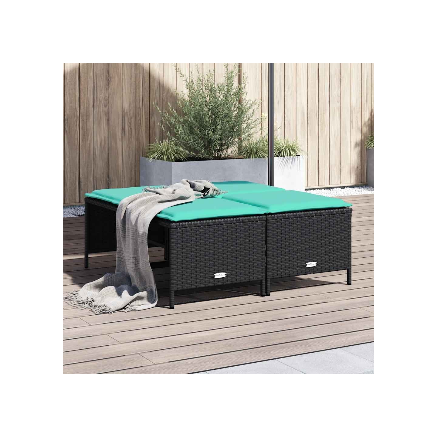 Tabourets de jardin avec coussins lot de 4 noir résine tressée