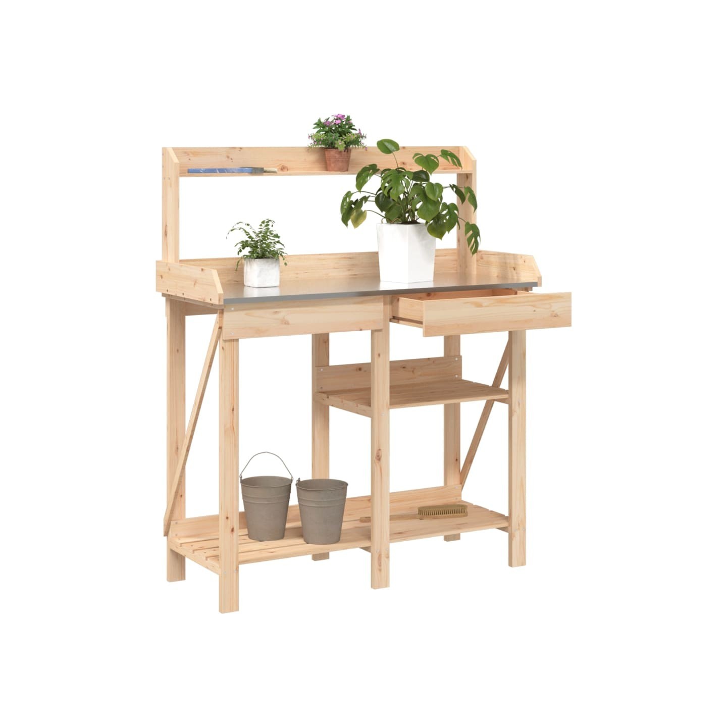 Banc de rempotage avec étagères bois massif de sapin