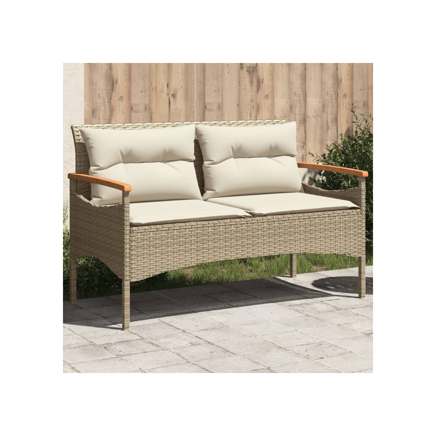 Banc de jardin avec coussins 116x62,5x74cm beige résine tressée