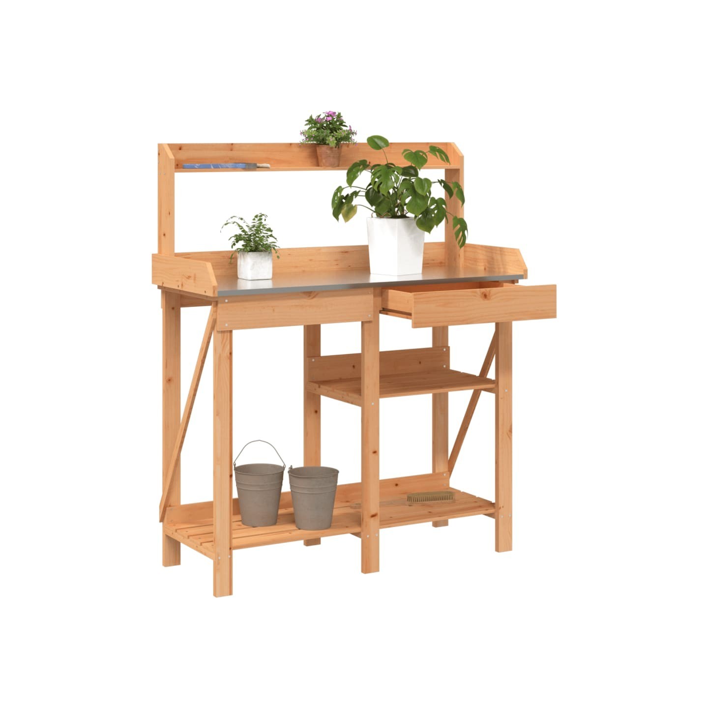 Banc de rempotage avec étagères marron bois massif de sapin