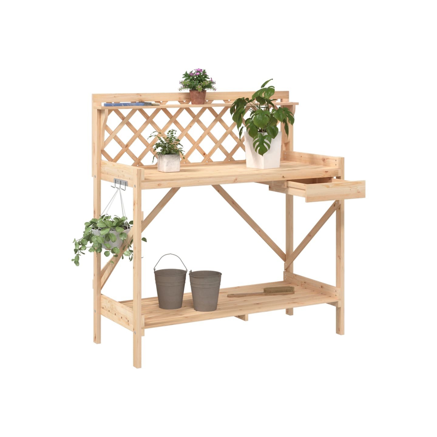 Banc de rempotage avec treillis bois massif de sapin