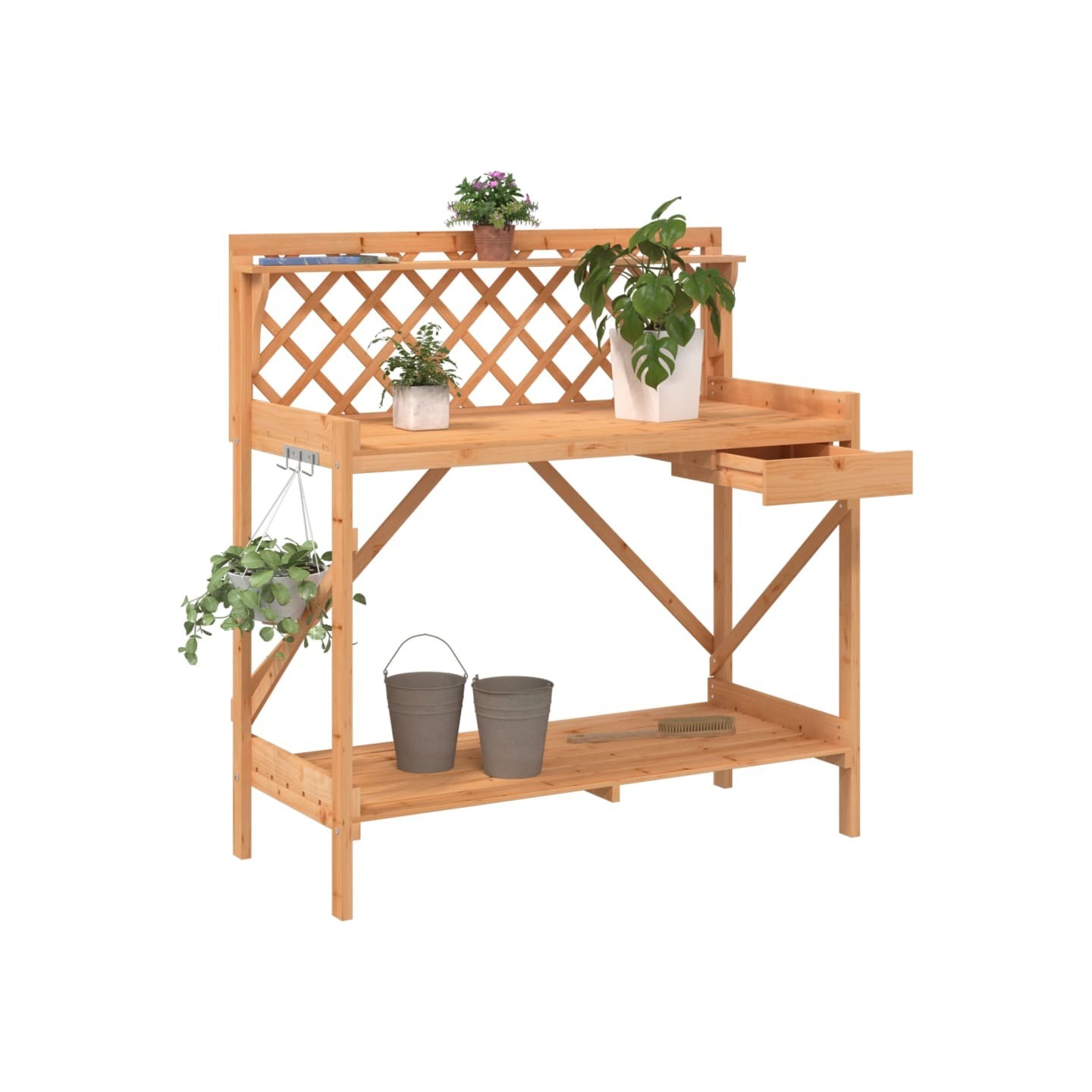 Banc de rempotage avec treillis marron bois massif de sapin