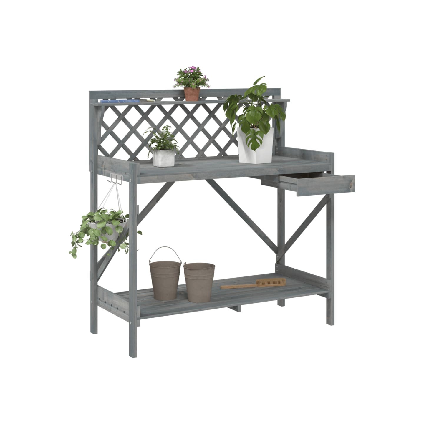 Banc de rempotage avec treillis gris bois massif de sapin