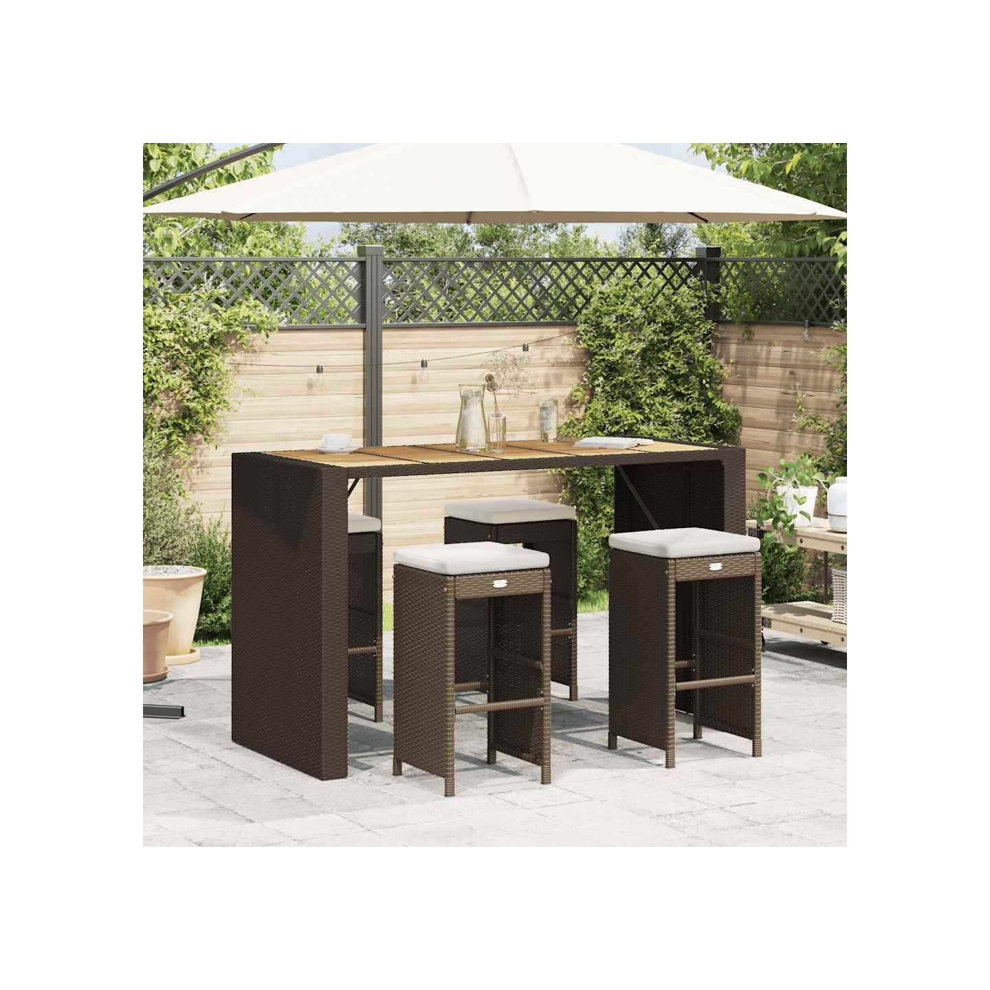 Tabourets de bar jardin coussins lot de 4 marron résine tressée