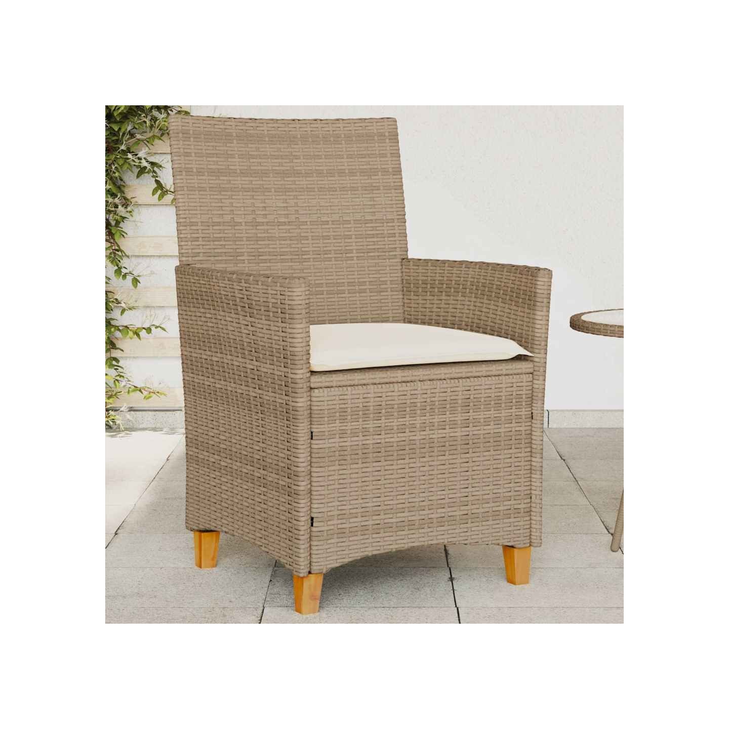 Chaises de jardin coussins lot de 2 beige résine tressée bois