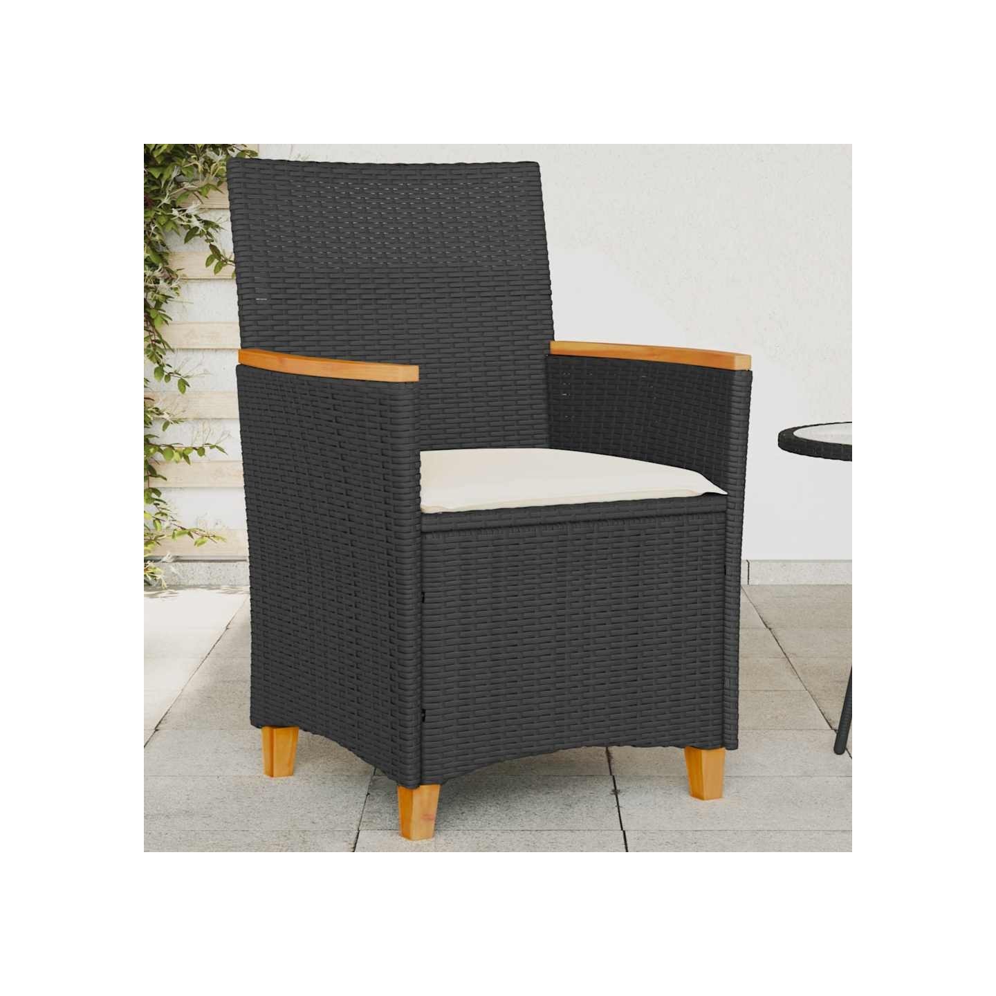 Chaises de jardin coussins lot de 2 noir résine tressée et bois