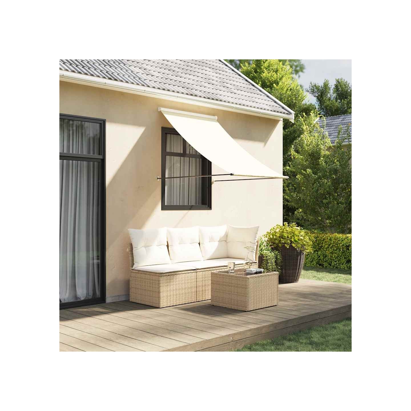 Auvent rétractable crème 100x150 m tissu et acier