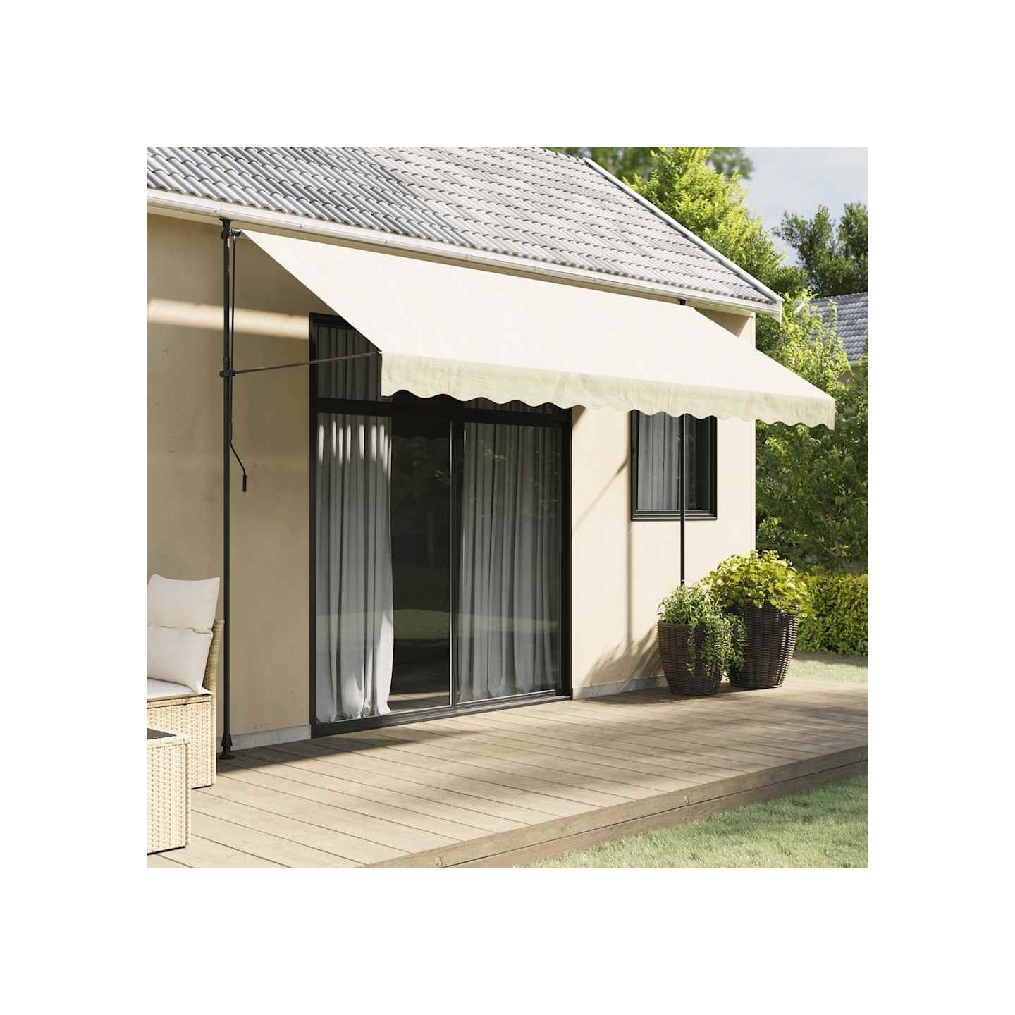 Auvent rétractable crème 350x150 m tissu et acier