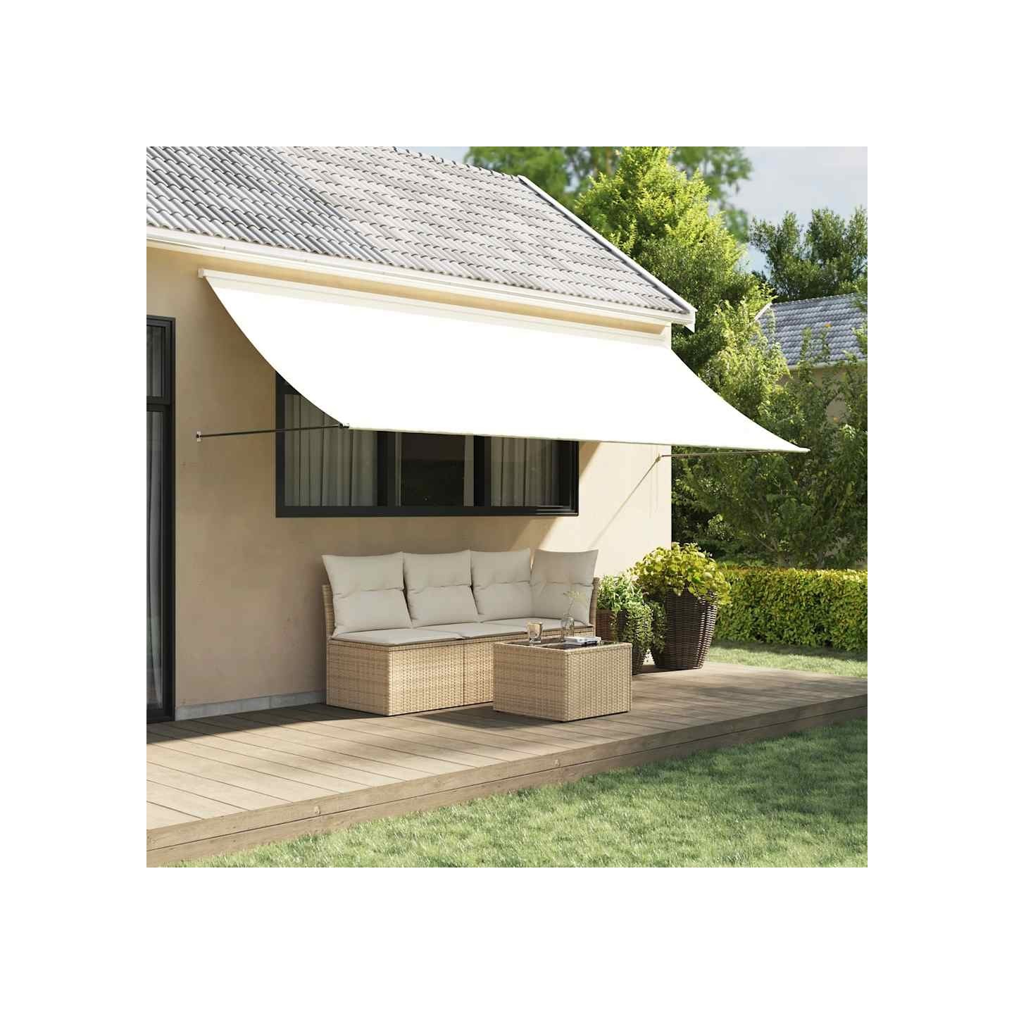 Auvent rétractable crème 350x150 m tissu et acier