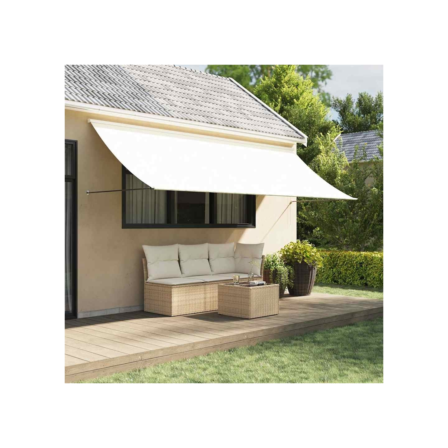 Auvent rétractable crème 400x150 m tissu et acier