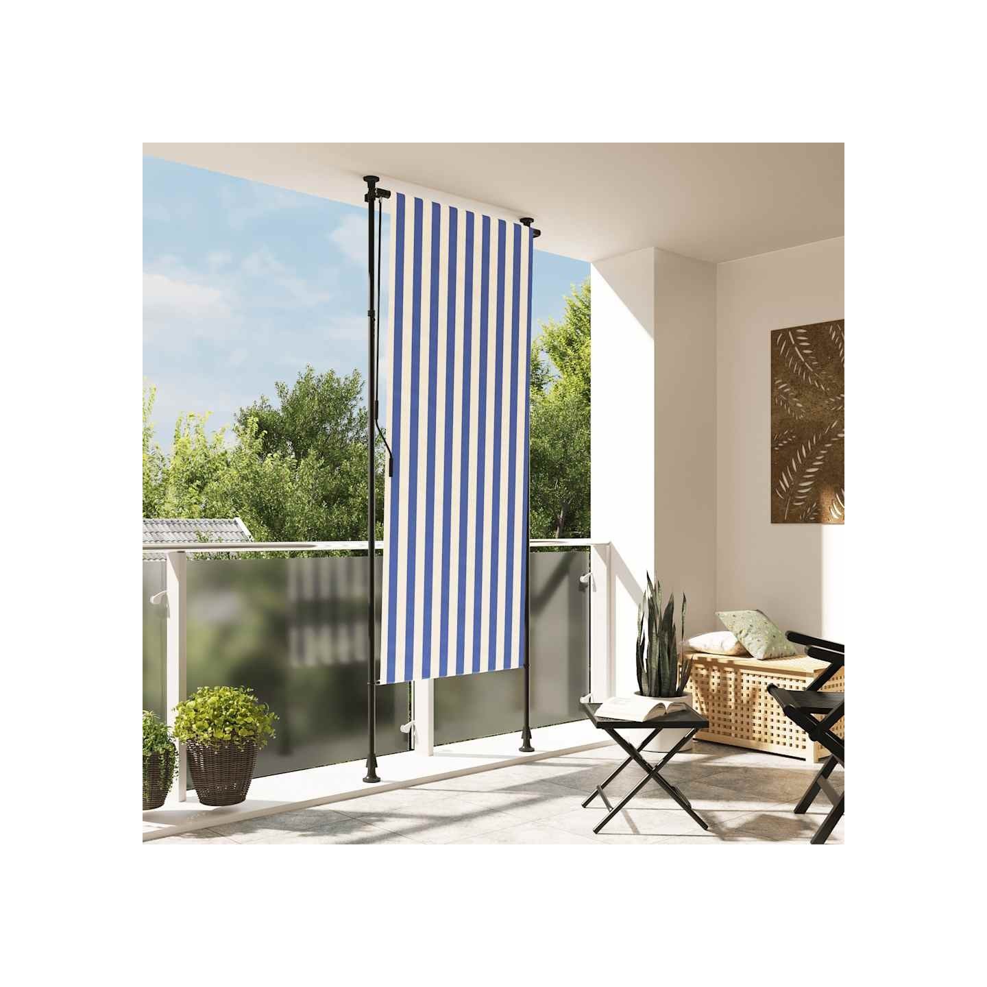 Store roulant d'extérieur bleu et blanc 100x270 cm tissu acier