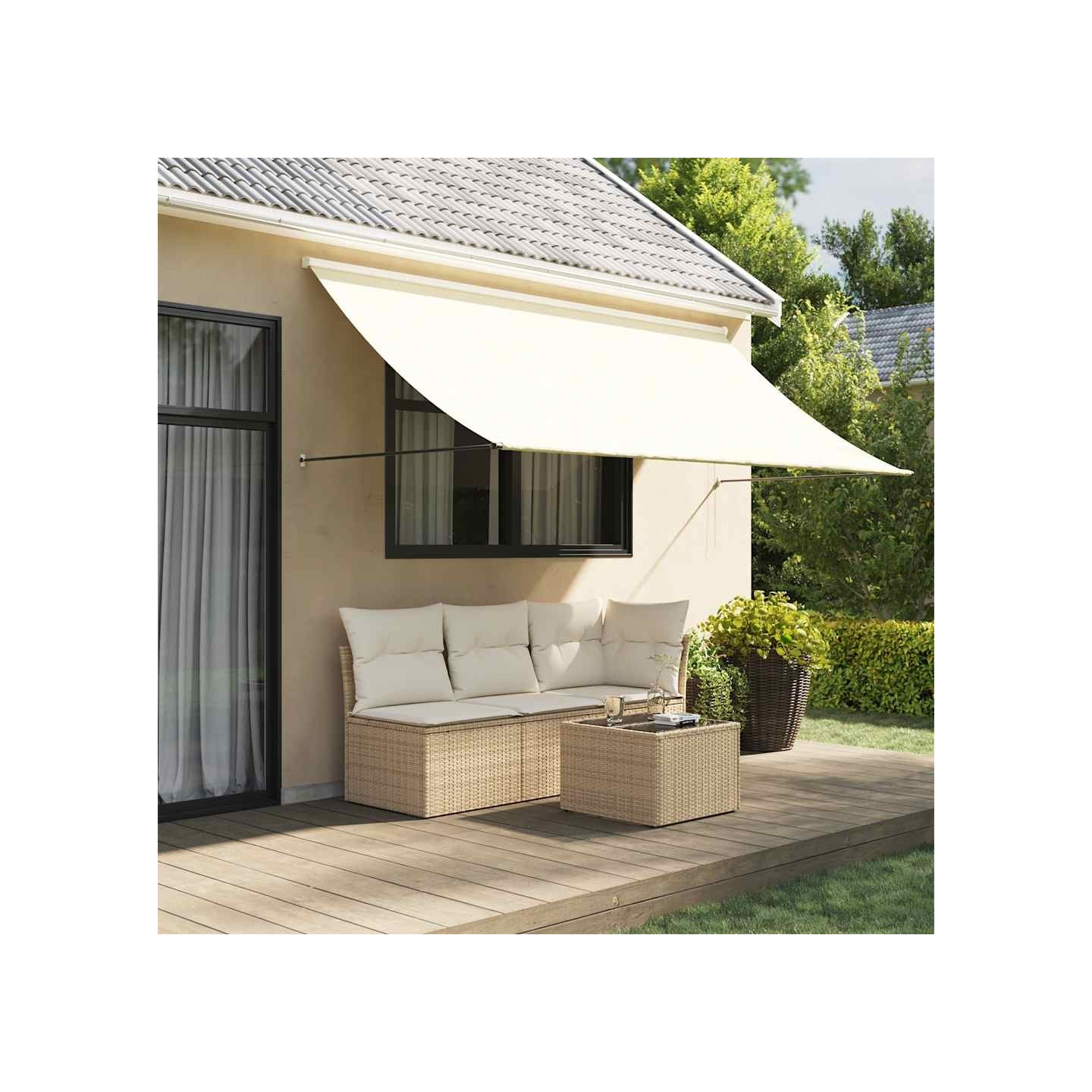 Auvent rétractable crème 300x150 m tissu et acier
