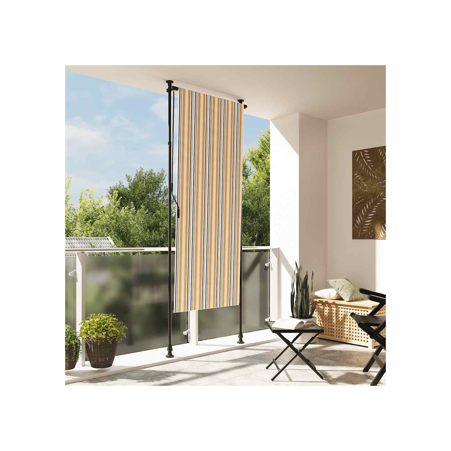 Store roulant d'extérieur jaune et blanc 100x270 cm tissu acier