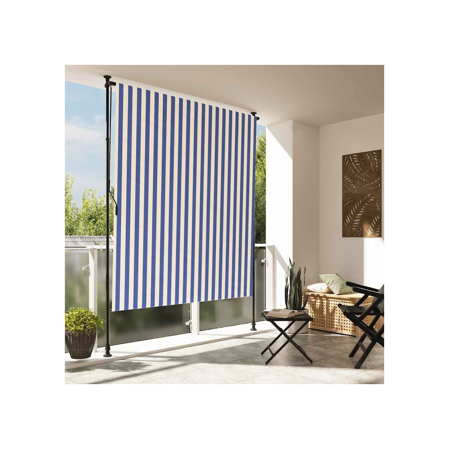 Store roulant d'extérieur bleu et blanc 150x270 cm tissu acier