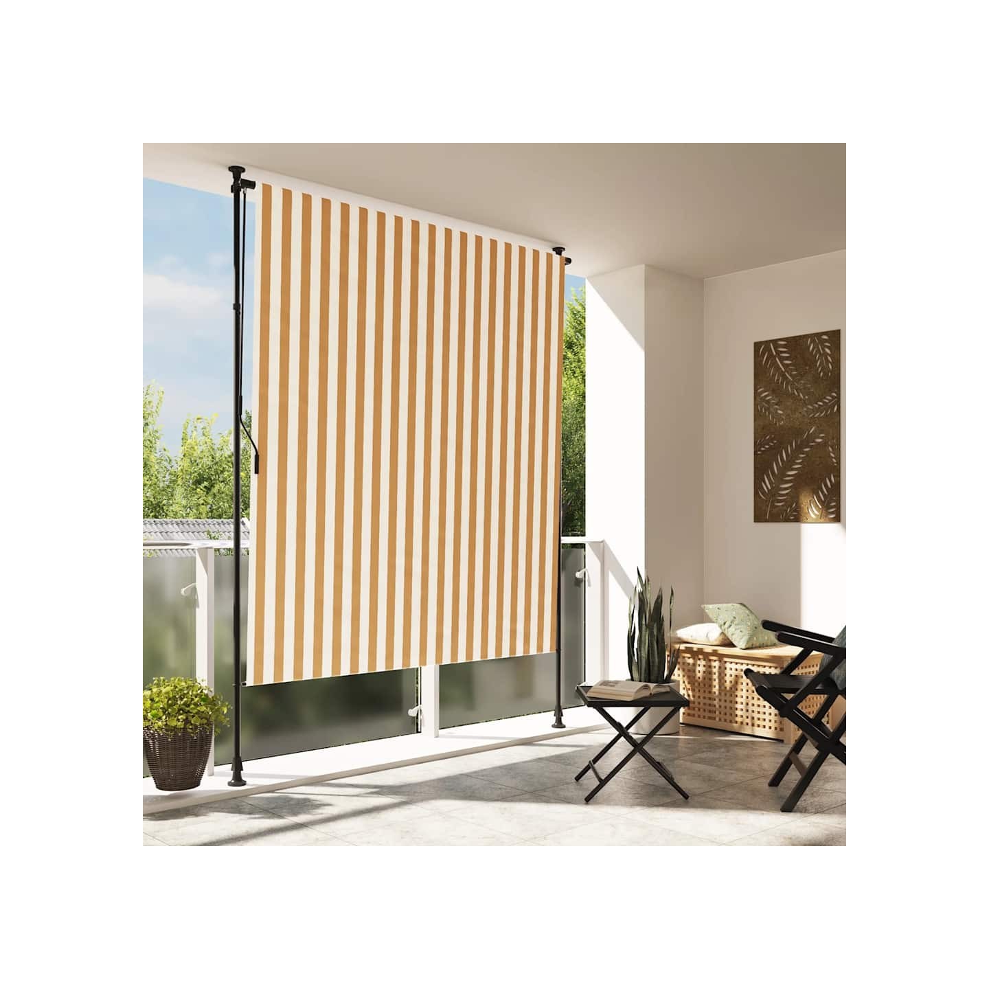 Store roulant d'extérieur orange et blanc 150x270cm tissu acier