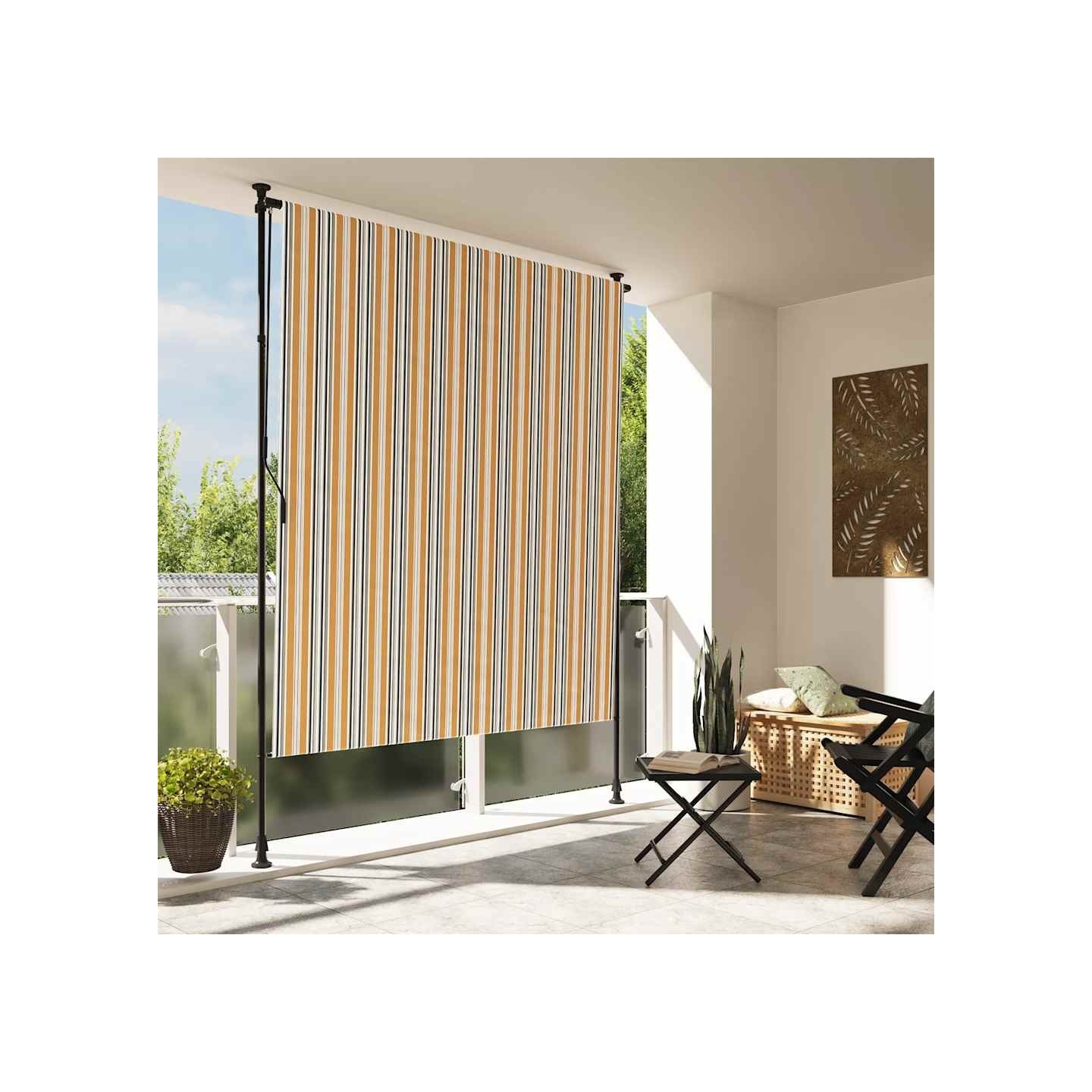 Store roulant d'extérieur jaune et blanc 150x270 cm tissu acier
