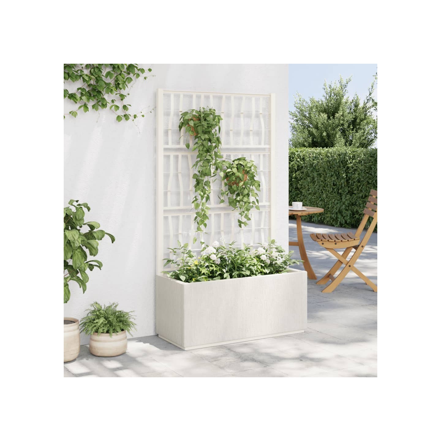 Jardinière avec treillis blanc 80x36x140 cm PP