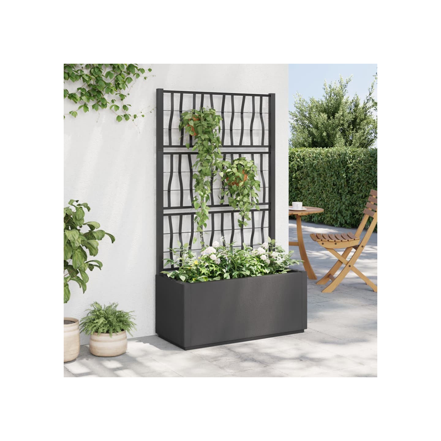 Jardinière avec treillis gris foncé 80x36x140 cm PP