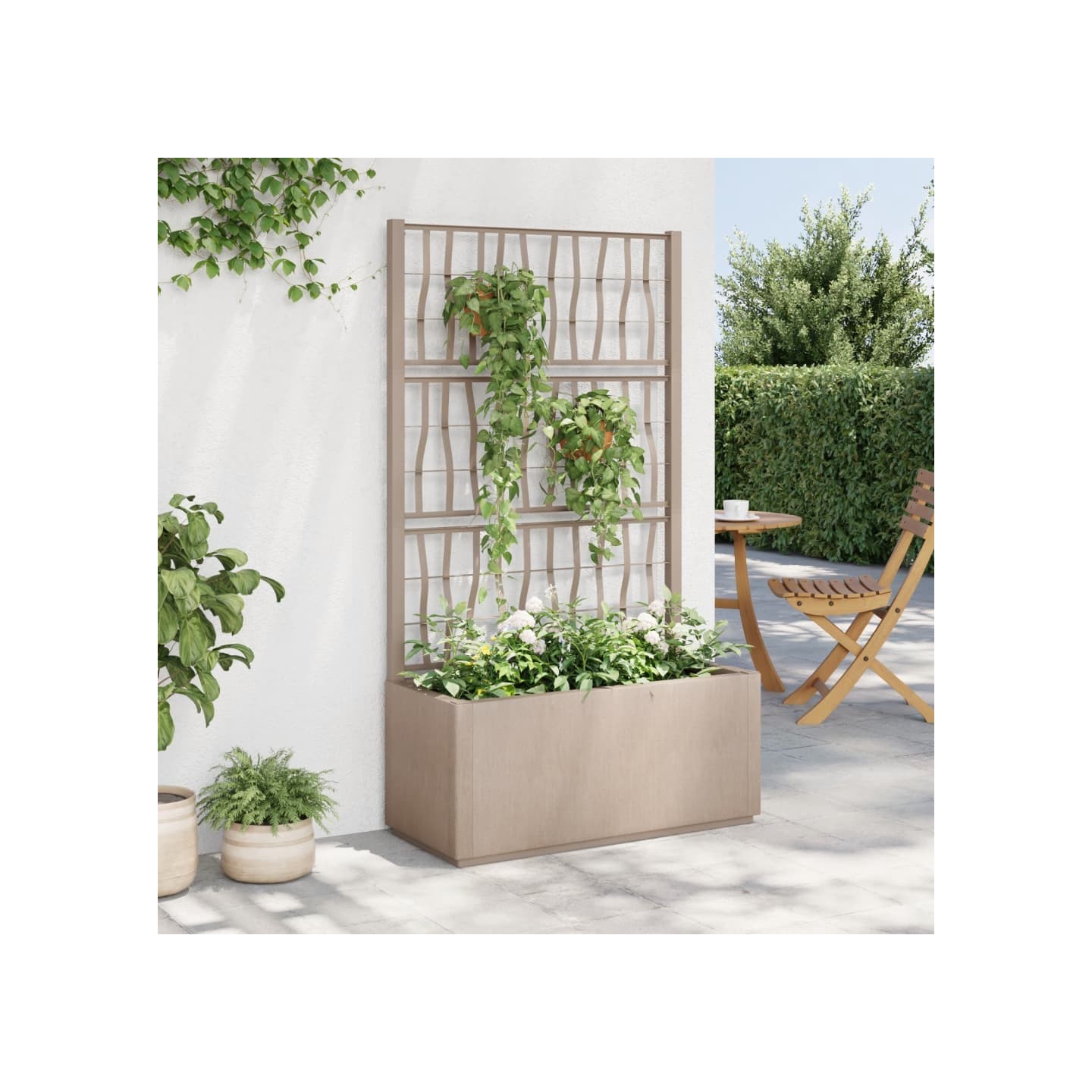 Jardinière avec treillis marron clair 80x36x140 cm PP