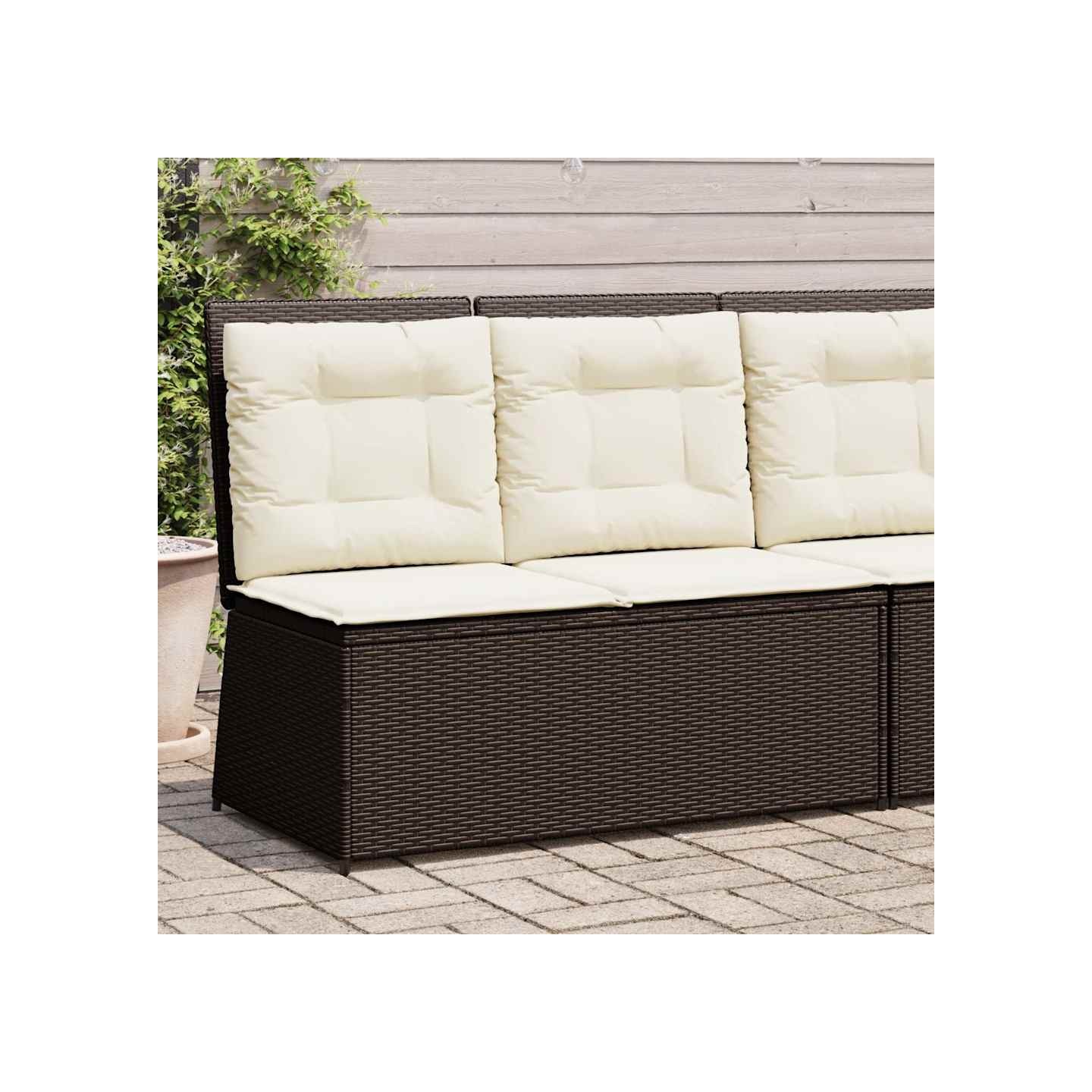 Banc inclinable de jardin avec coussins marron résine tressée