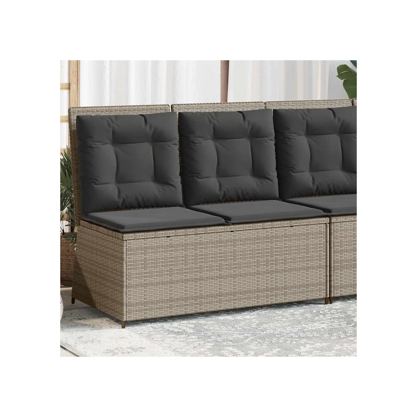 Banc inclinable de jardin et coussins gris clair résine tressée