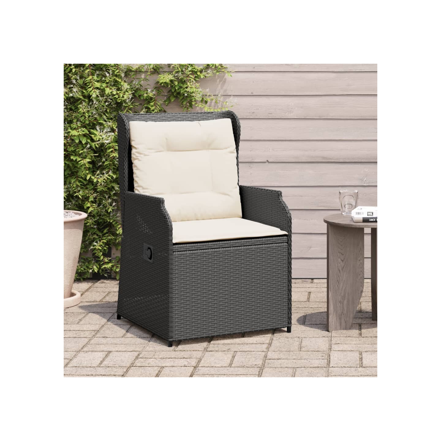 Chaises inclinables de jardin lot de 2 et coussins noir rotin