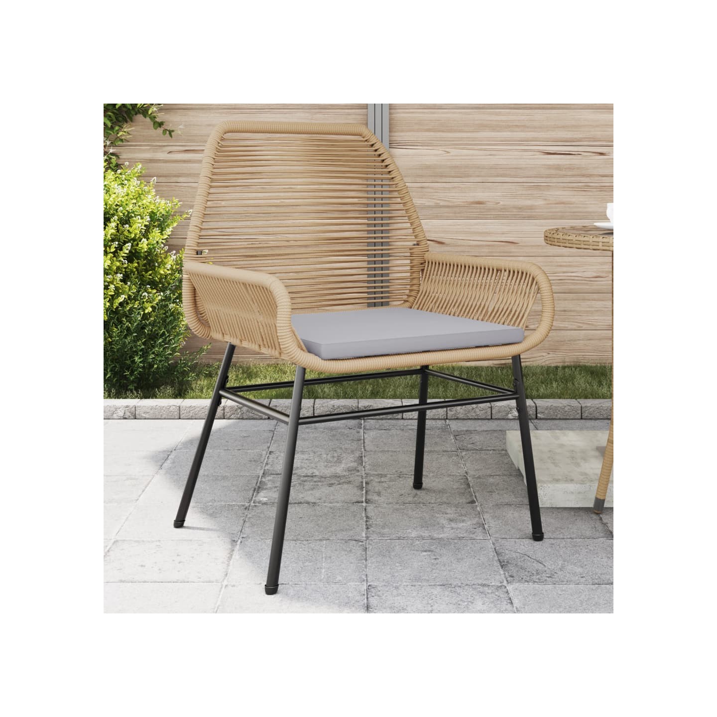 Chaises de jardin lot de 2 et coussins marron rotin