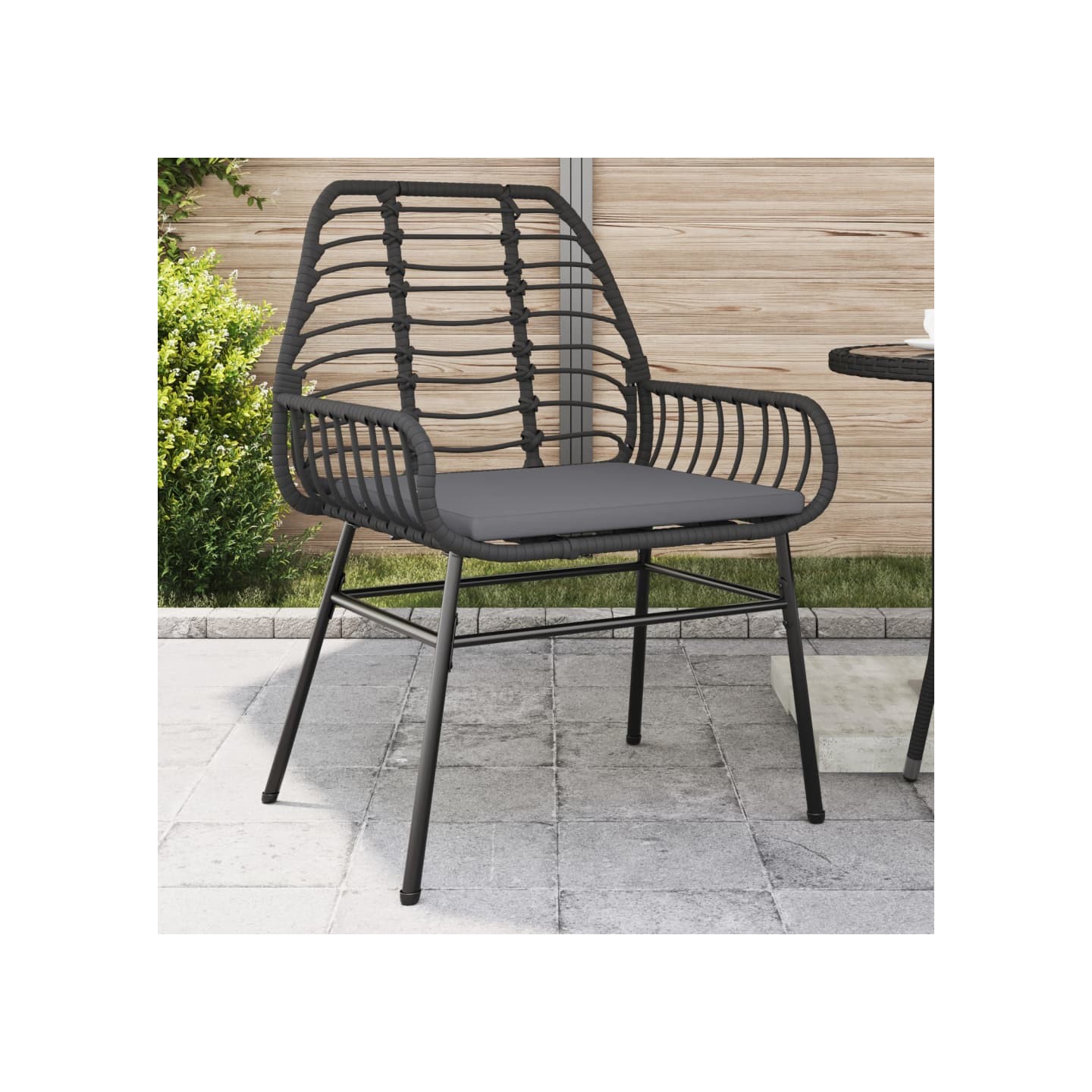 Chaises de jardin lot de 2 avec coussins noir résine tressée
