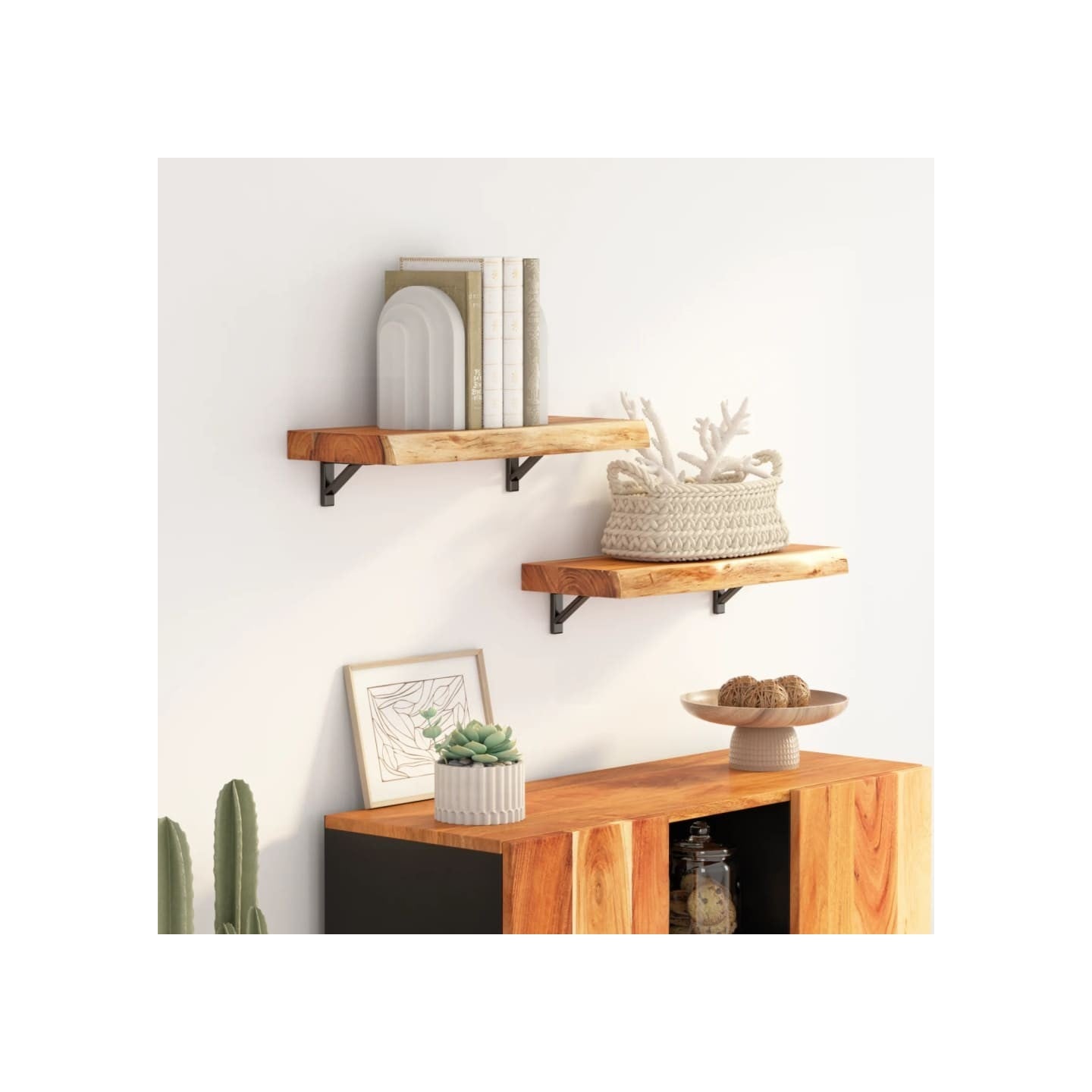 Étagère murale rectangulaire massif acacia bordure assortie
