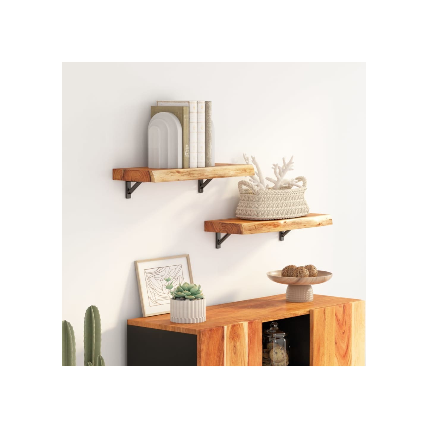 Étagère murale rectangulaire massif acacia bordure assortie