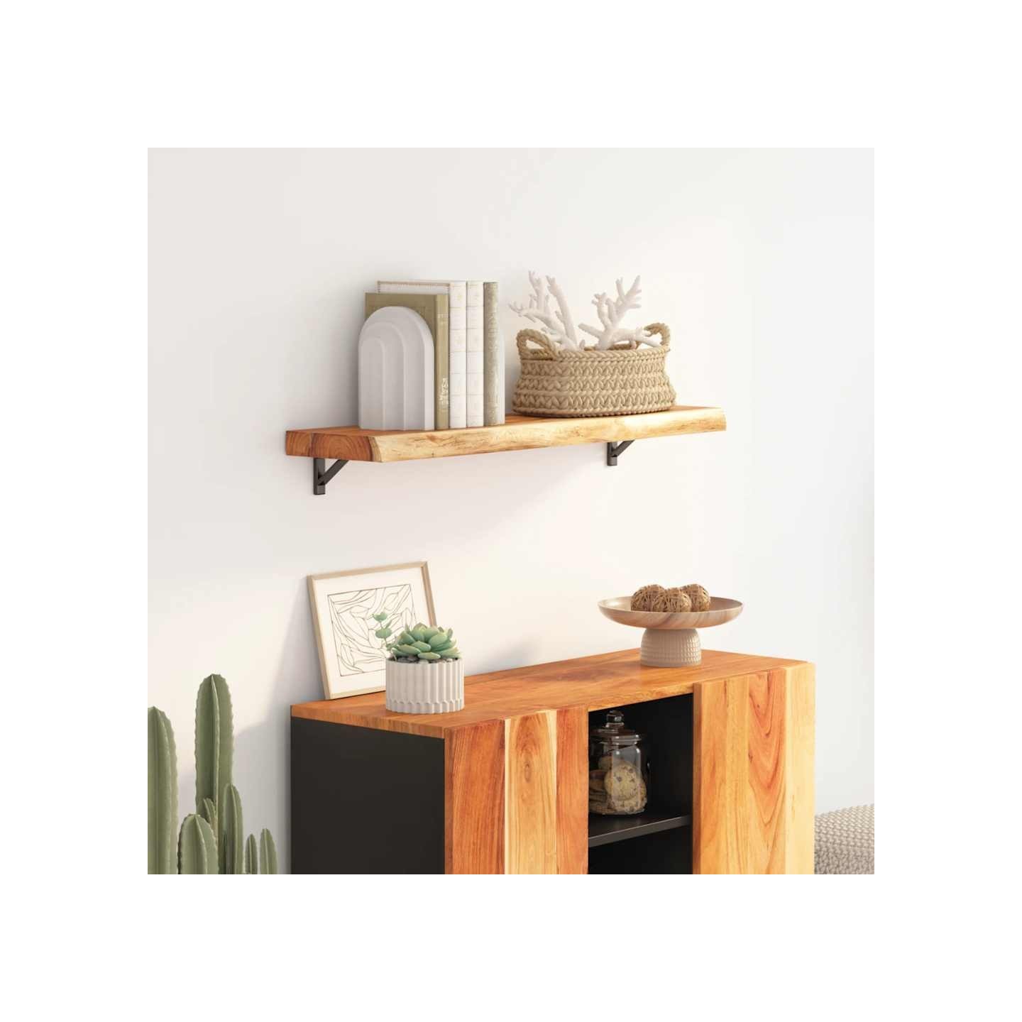 Étagère murale rectangulaire massif acacia bordure assortie