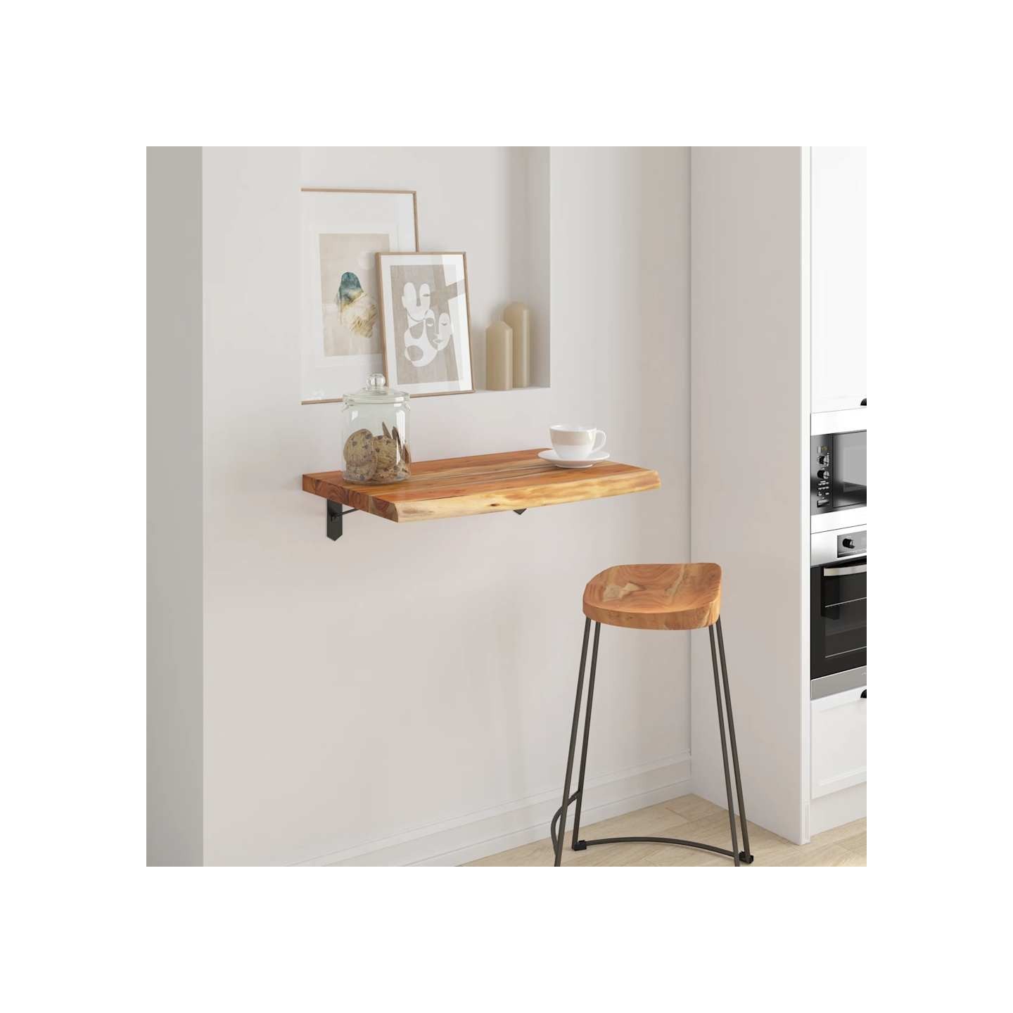 Étagère murale rectangulaire massif acacia bordure assortie