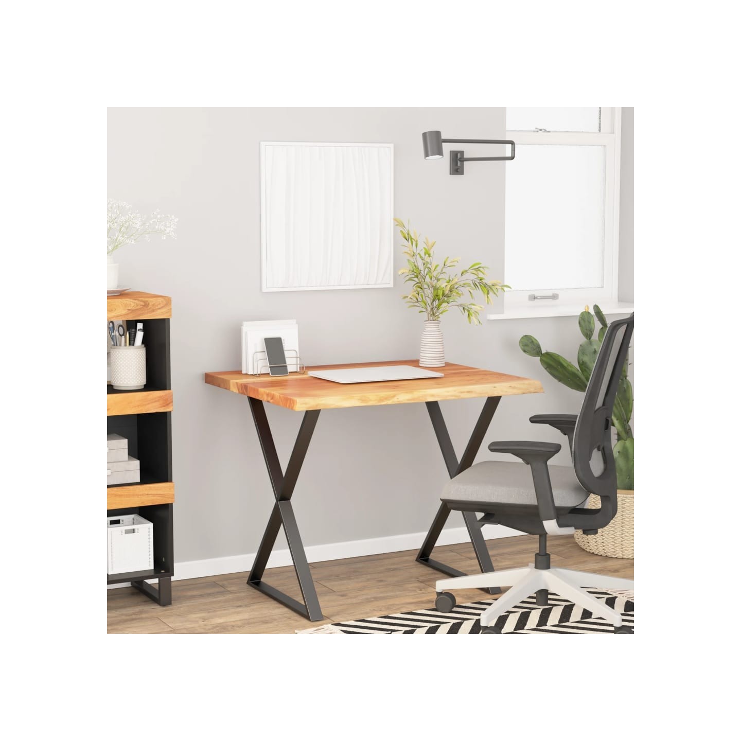 Dessus de bureau carré bois massif d'acacia bordure assortie