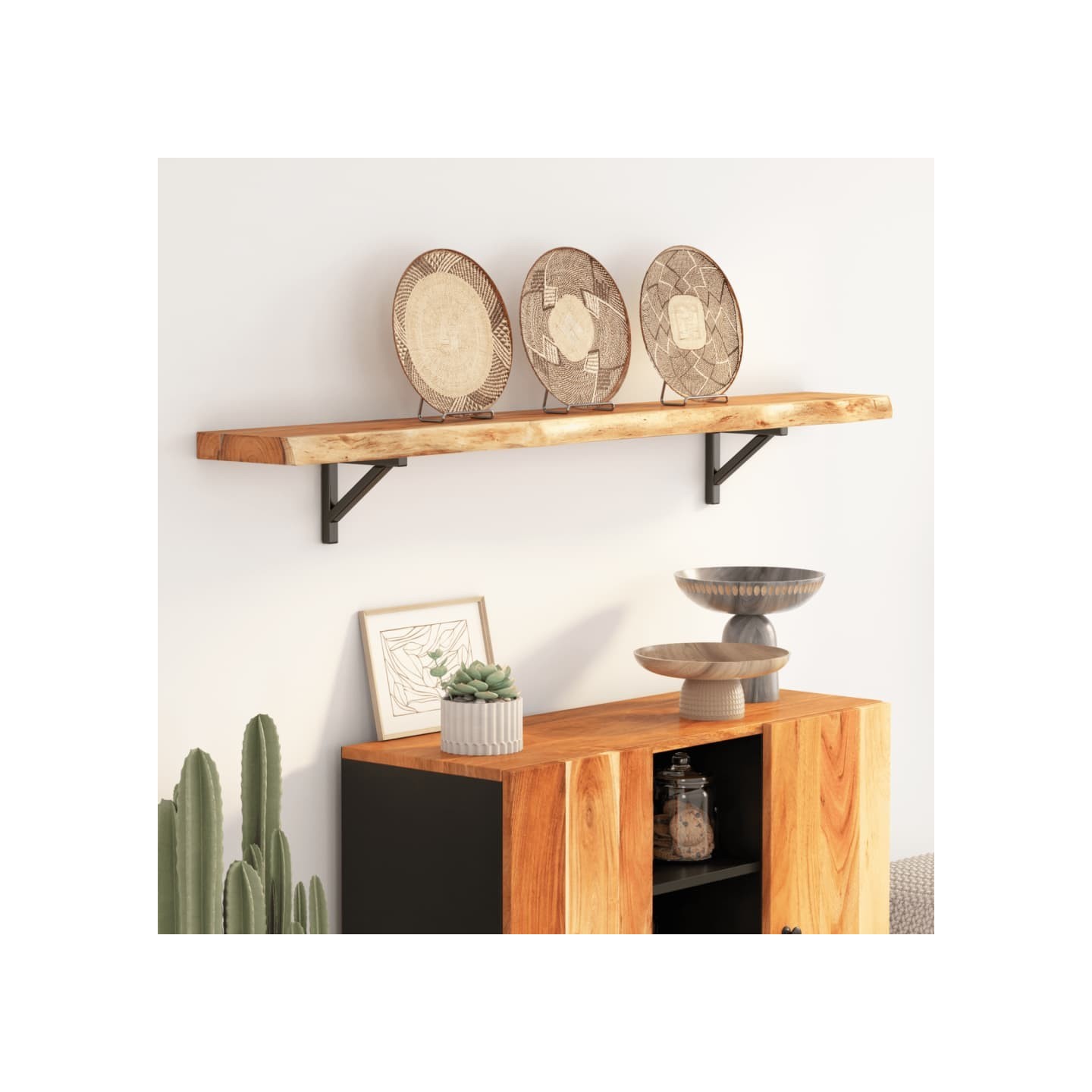 Étagère murale rectangulaire massif acacia bordure assortie