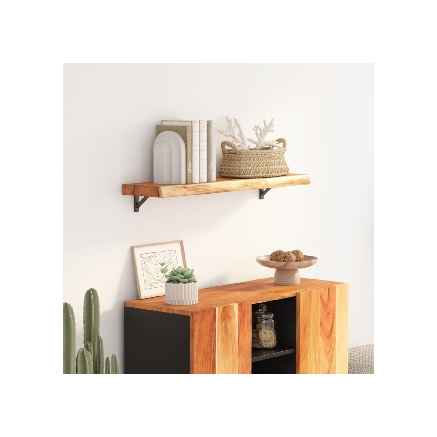 Étagère murale rectangulaire massif acacia bordure assortie