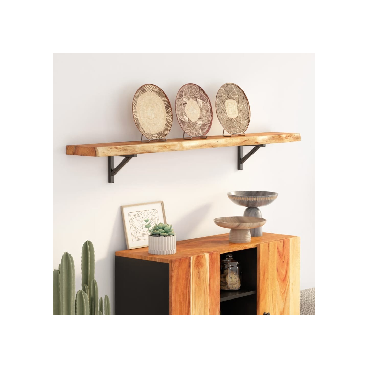Étagère murale rectangulaire massif acacia bordure assortie