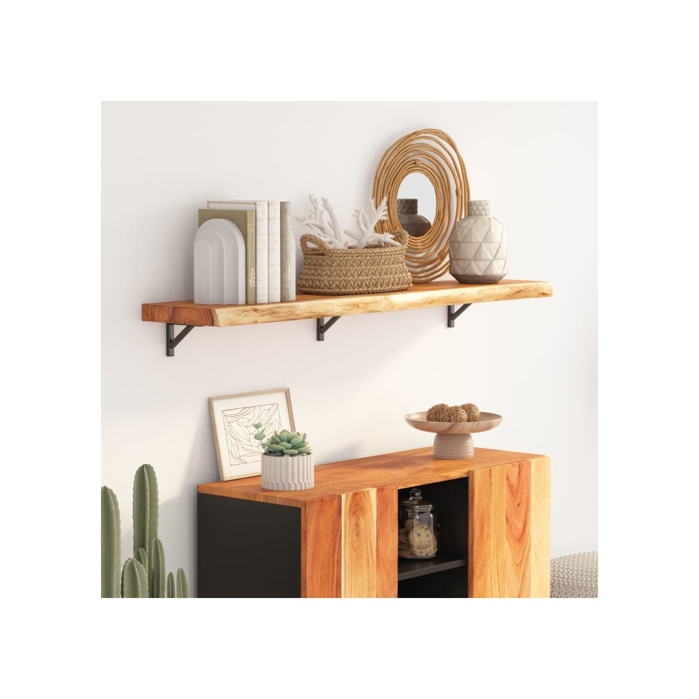 Étagère murale rectangulaire massif acacia bordure assortie