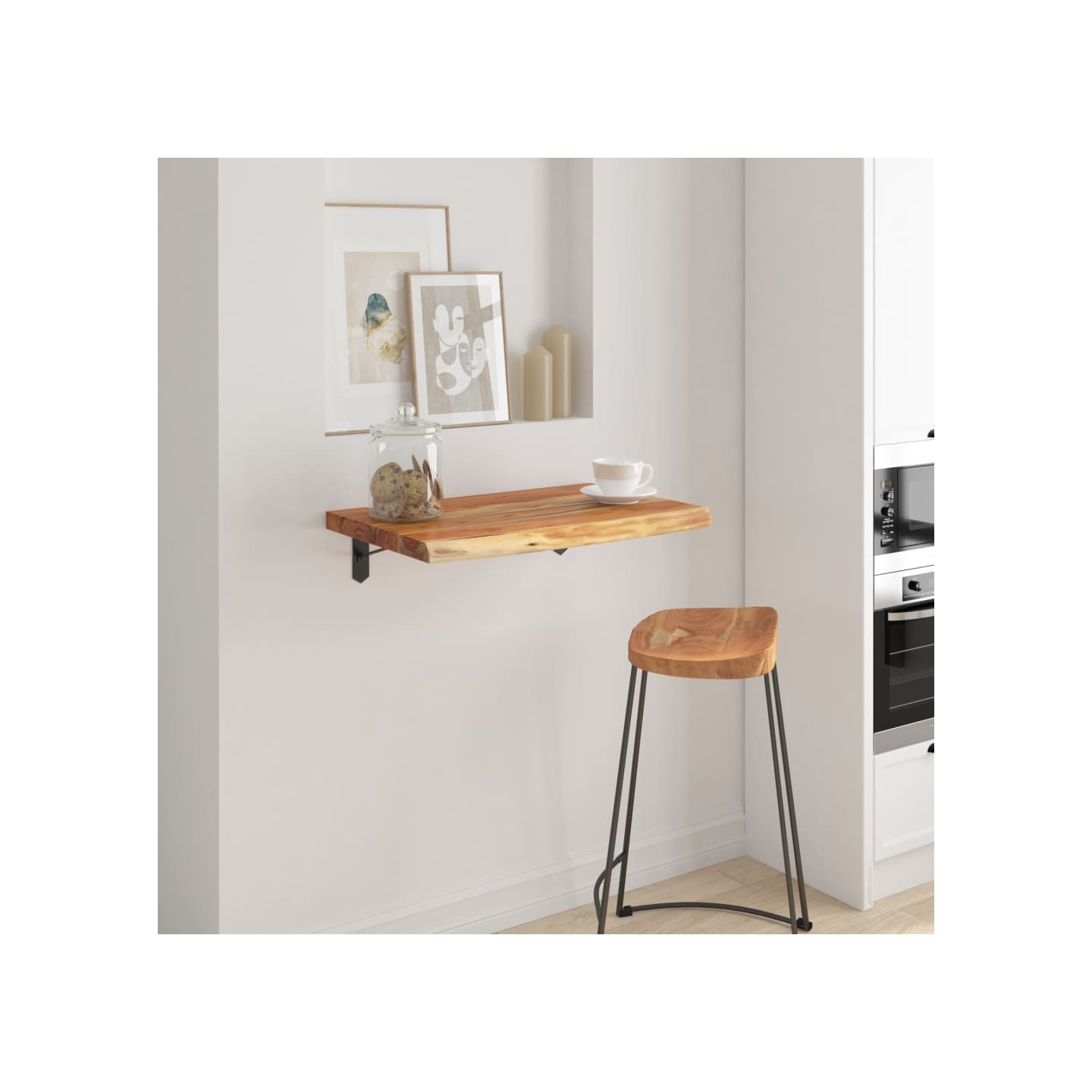 Étagère murale 40x40x3,8cm carré massif acacia bordure assortie