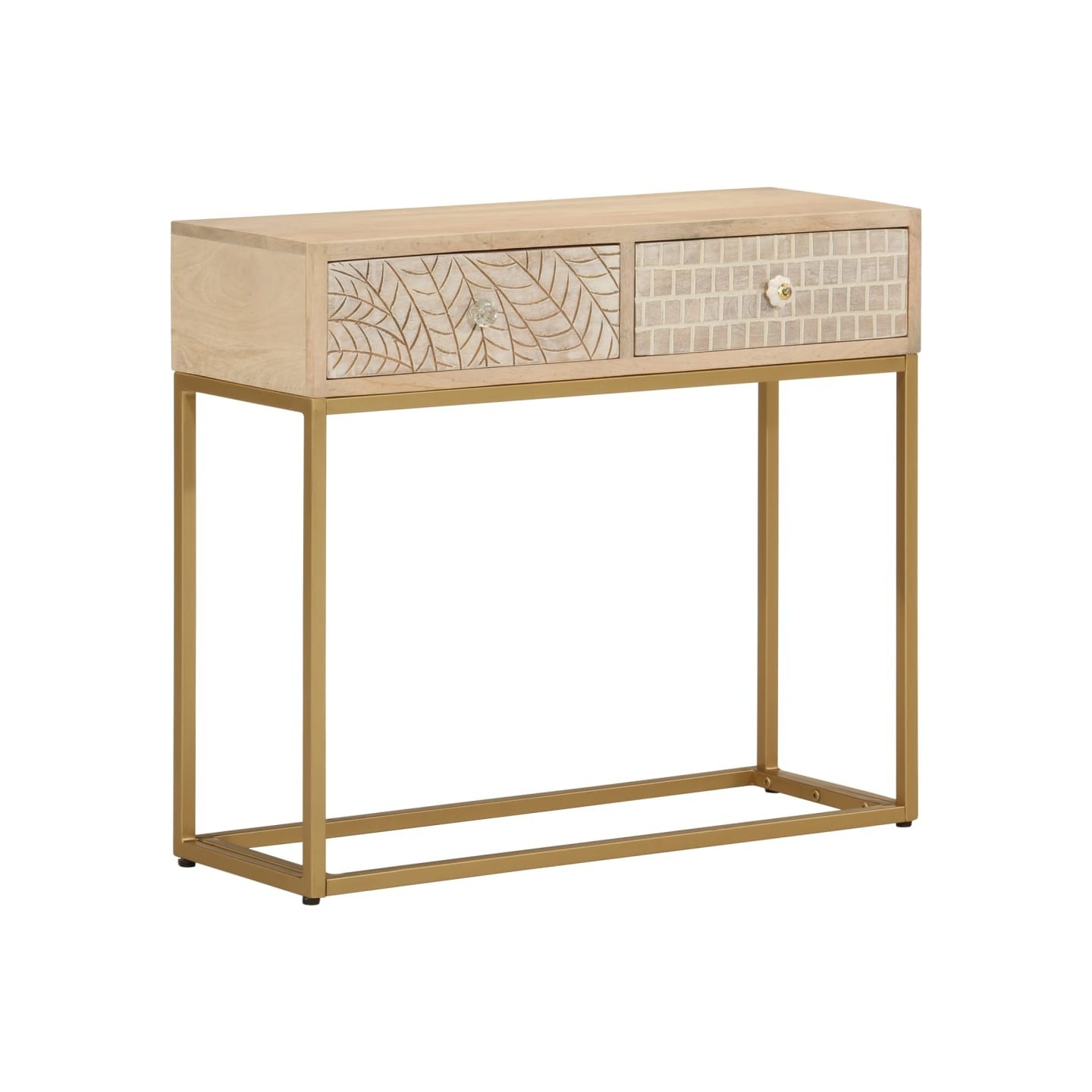 Table console 90x30x76 cm bois massif de manguier et fer