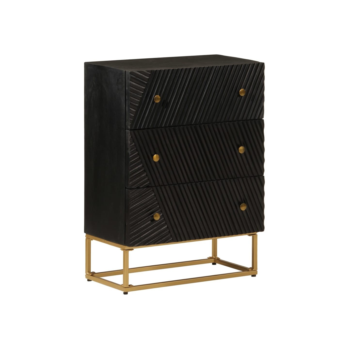 Commode noir 55x30x76 cm bois massif de manguier et fer