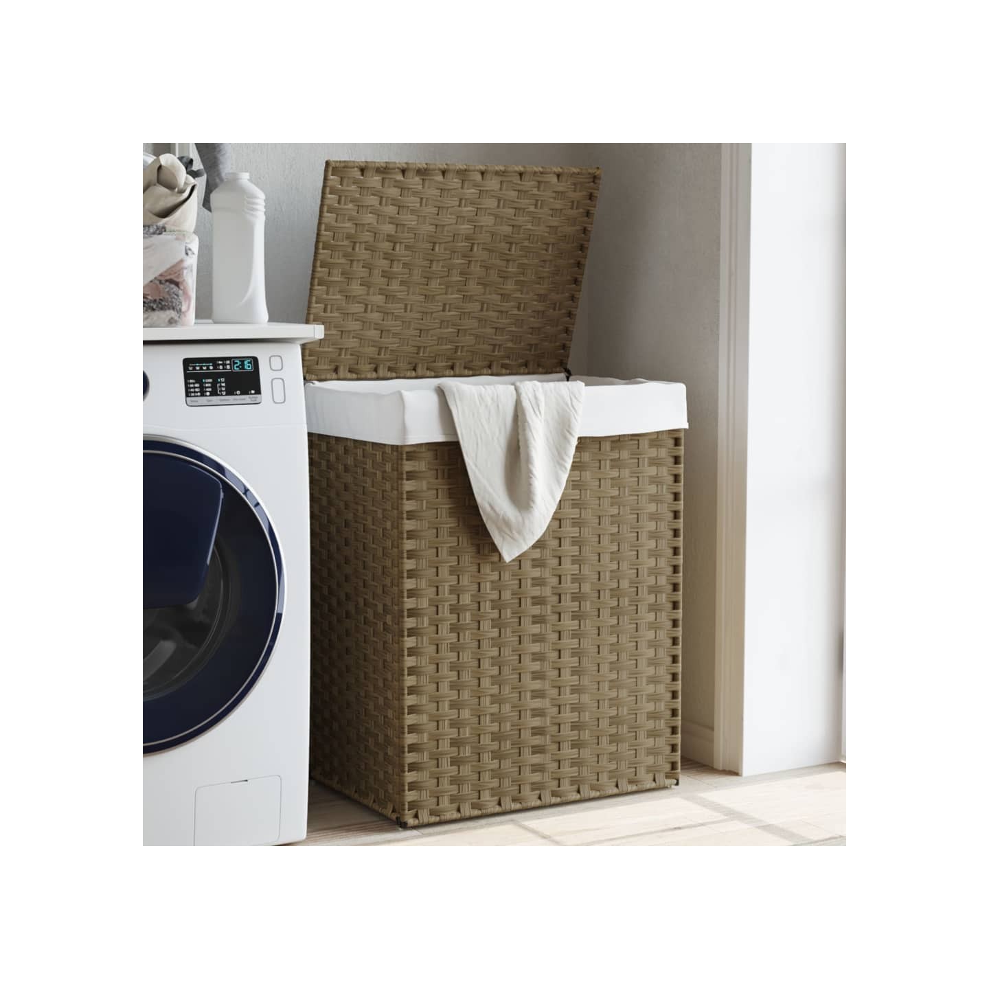 Panier à linge avec couvercle 46x33x60 cm résine tressée