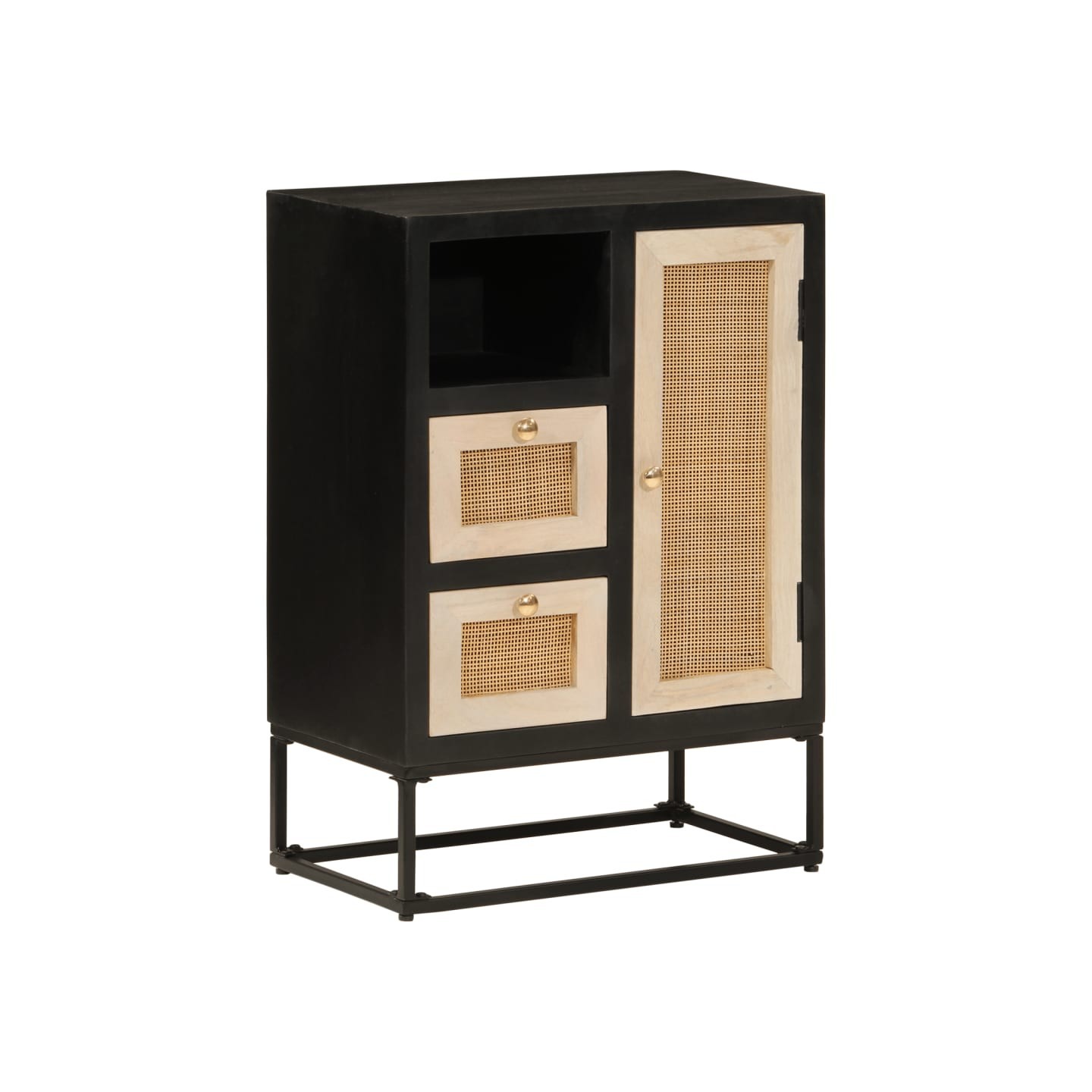 Buffet noir 55x30x76 cm bois massif de manguier et fer