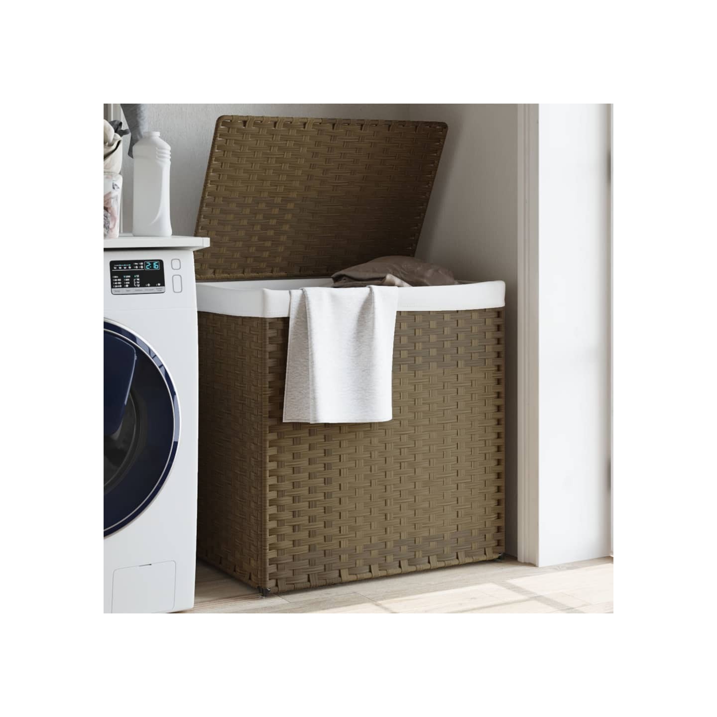Panier à linge avec 2 sections 53x35x57 cm résine tressée